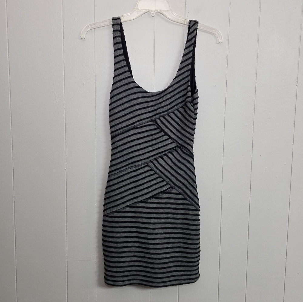Sparkle & Fade Charcoal And Black Striped Bodycon Cocktail Party Dress Size S